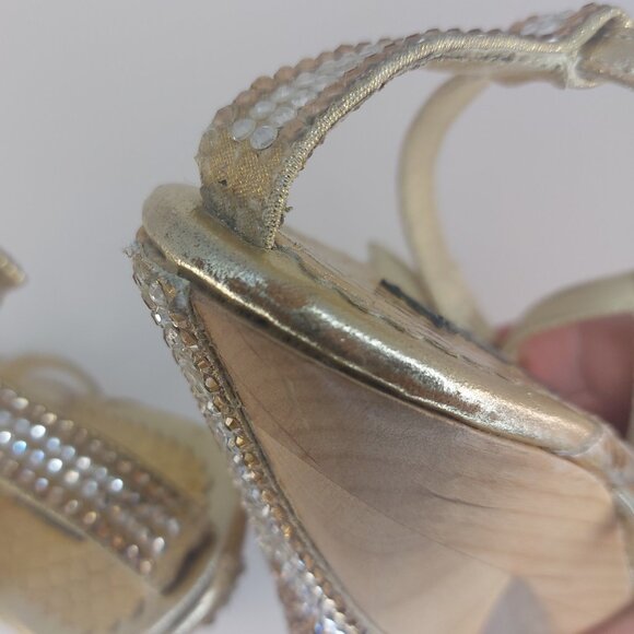 bebe Gold Strappy Rhinestone Platform Heels Size US 6 - Picture 12 of 16